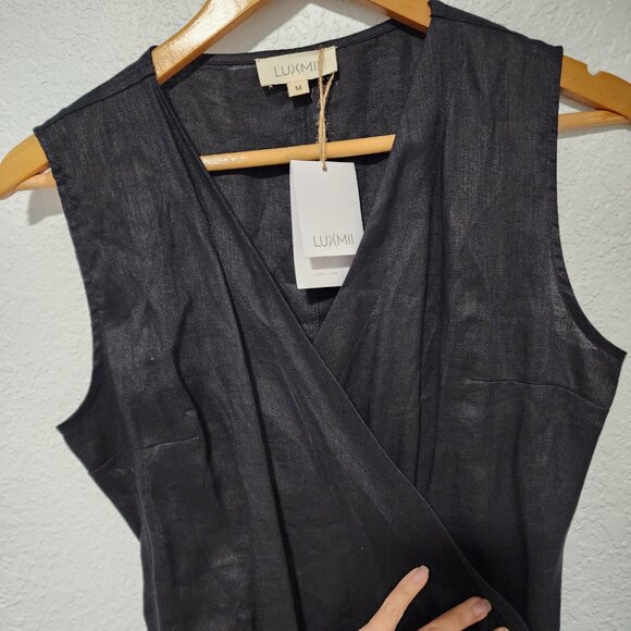 LUXMII Safari Black Wrap Linen Dress Size Medium Sustainably and Ethically Made - Picture 6 of 11